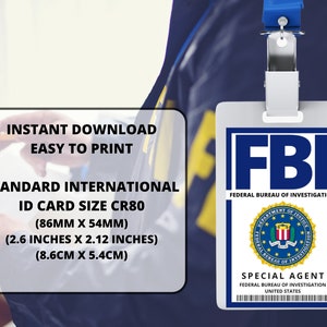 PRINTABLE FBI Id Badge, Cosplay Accessories, Replica, Id Card, Name ...