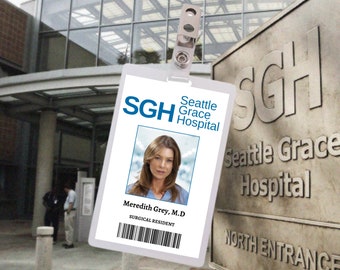 PRINTABLE MEREDITH GREY Surgical Resident id, Seattle Greys Hospital, Greys Anatomy, Cosplay, id card, id badge, Name badge, Replica,