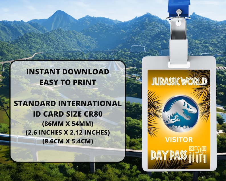 PRINTABLE Jurassic Park Visitor Day Pass ID Card Park Etsy PRINTABLE Jurassic Park Visitor Day Pass ID Card Park Etsy
