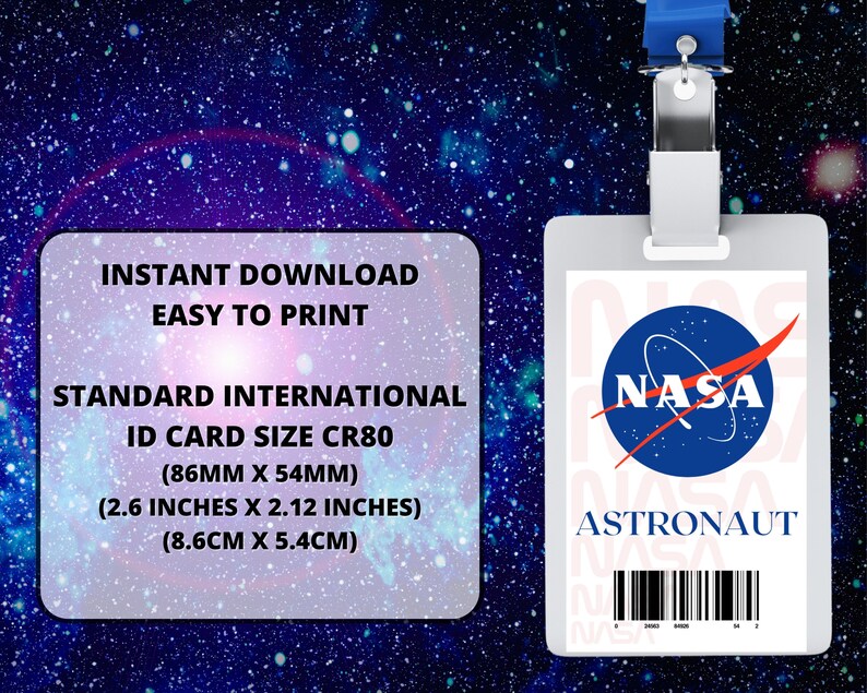 PRINTABLE Nasa Astronaut ID Card Badge Cosplay Costume - Etsy