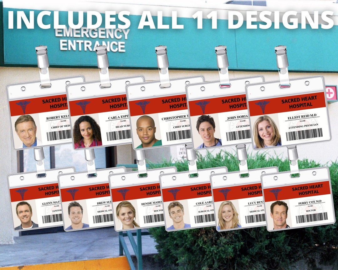 PRINABLE SCRUBS ID Cards Set X11, Sacred Heart Hospital, Cosplay, Id