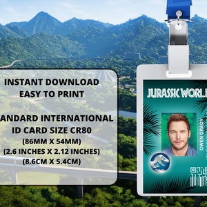 PRINTABLE Jurassic Park Owen Grady ID Card | Park Division | ID Badge | Cosplay | Costume | Name ...