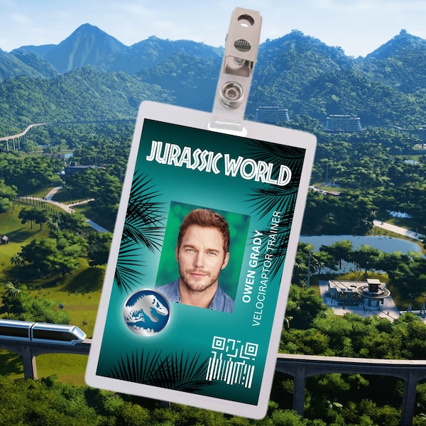 IMPRIMABLE Jurassic Park Owen Grady ID Card | Division des parcs | Badge d'identification | Cosplay | Déguisement | Étiquette de nom | Accessoire | Halloween