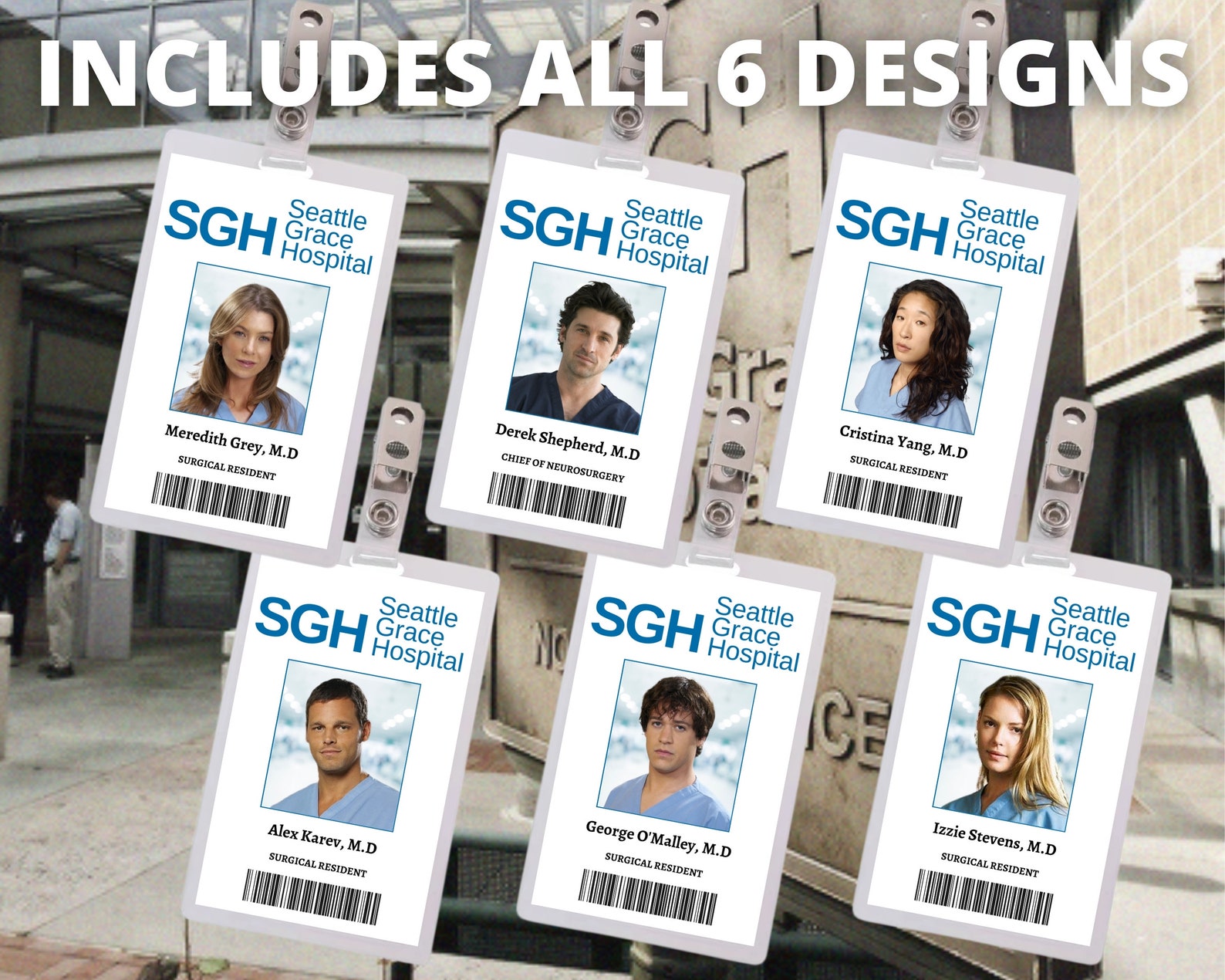 PRINTABLE Greys Anatomy Id Cards X6 Seattle Grace Hospital - Etsy