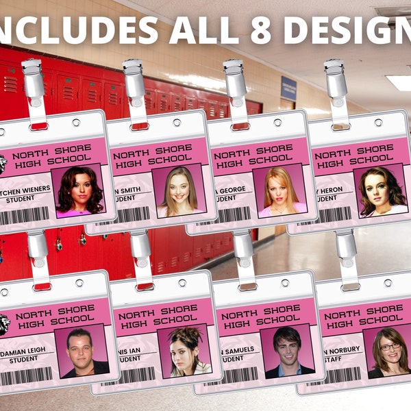 PRINTABLE MEAN GIRLS Id Badges, 8 Id cards, North Shore High, Cosplay accessories, Replica, Name badge, Bachelorette,