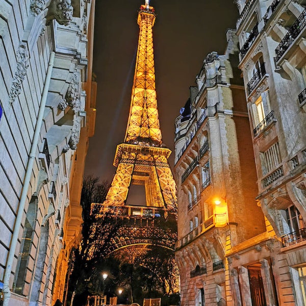 Zdjęcie do druku PARYŻ oszałamiający widok na wieżę Eiffla, Paryż nocą oryginalny druk artystyczny, pobieranie cyfrowe