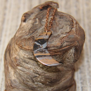Natural Tiger Eye Half-moon Pendant on Copper Chain, Necklace