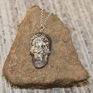 Custom Cast Lichen Memento Mori Skull  / Heavy Duty Stainless Steel Chain, Necklace
