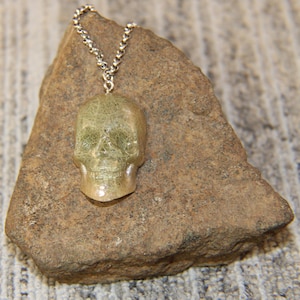 Custom Cast Lichen Memento Mori Skull / UV Glow / Heavy Duty Stainless Steel Chain, Necklace