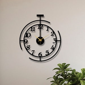 Modern Minimalist Design Large Metal Wall Clock, Silent Metal Wall Clock with Numbers, Unique Metal Wall Art, Decorative Metal Wall Clock