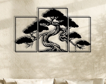 Oversize Metal Pine Tree Wall Decor, Bonsai Metal Wall Art, Fireplace Decor, Nature Lover Gift, Branch Decor, Farmhouse Decor, Outdoor Decor
