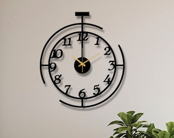 Modern Minimalist Design Large Metal Wall Clock, Silent Metal Wall Clock with Numbers, Unique Metal Wall Art, Decorative Metal Wall Clock
