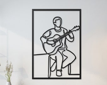 Guitar Player Metal Wall Art, Musician Gift for Music Decor, Acoustic Guitarist Present for Teacher, Metal Wall Decoration