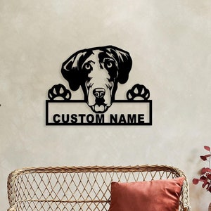 Personalized Great Dane Dog Metal Wall Sign, Custom Great Dane Name Decor, Pet Memorial Wall Art, Metal Dog Name Sign, Gift for Dog Lovers