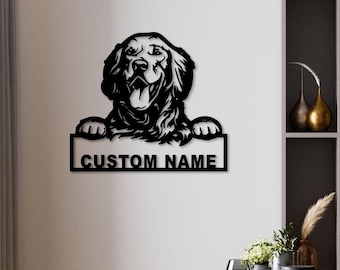 Golden retriever hond metalen bord kunst, aangepaste golden retriever metalen wandbord, golden retriever naambord, hond muur hangend voor buitenpoort