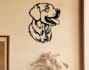 Arte murale in metallo raffigurante un cane Golden Retriever, regalo per gli amanti dei cani Golden, decorazione commemorativa per animali domestici, regalo unico per il proprietario di un cane per casa e giardino