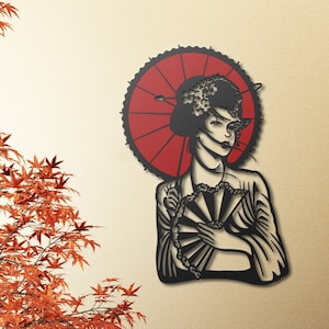 Japanese Geisha Extra Large Metal Wall Art for Living Room, Japanese Style Bedroom Metal Wall Decor for Above Bed, Japan Posters