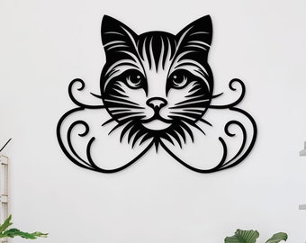 Arte de pared de metal minimalista con forma de gato, decoración de pared de gato negro, regalo único para amantes de los animales, colgante de pared de metal moderno para sala de estar o dormitorios