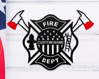Gepersonaliseerde metalen naambord Maltezer kruis, brandweerman cadeau, aangepaste metalen brandweerbord, monogram deurhanger, jubileumcadeau