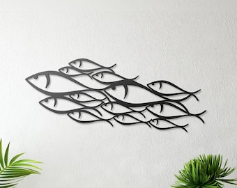 Metal Fish Wall Art, Fish Family Wall Sign, Flock Of Fish Sign, Marine Themed Nautical Interior Decor, Home Office Decor, Sea Decor