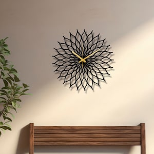 Minimalist Oversized Metal Wall Clock, Geometric Floral Design, Modern Large Wall Clock, Unique Wall Art, Silent Non Ticking Wall Clocks