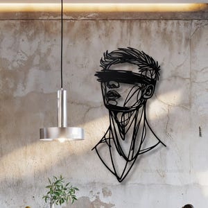 Abstract Man Face Metal Wall Art, Minimal Line Decor