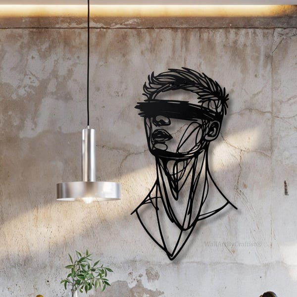 Abstract Man Face Metal Wall Art, Minimal Line Decor