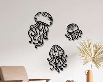 Large Jellyfish Metal Wall Art, Beautiful Ocean Wall Decor for Beach House, Marine Life Art for Underwater Theme