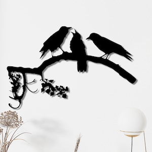 RAVEN Bird Metal Wall Decor, Halloween Wall Art, Gothic Decoration, Crows on Branch Metal Wall Art, Bird Sign