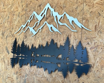 Mountain and Forest Metal Wall Art, Extra Large Farmhouse Decor, Landscape Wall Art, Living Room Wall Art, Christmas Gifts, Modern Yard Art