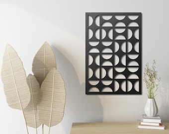Geometryczna metalowa sztuka ścienna na zewnątrz, dekoracja ścienna w stylu mid-century modern, metalowa sztuka ścienna w stylu mid-century modern, wystrój salonu McM, prezenty do nowego domu