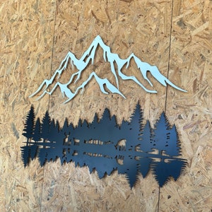 Mountain and Forest Metal Wall Art, Extra Large Farmhouse Decor, Landscape Wall Art, Living Room Wall Art, Christmas Gifts, Modern Yard Art