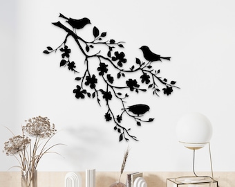 金属製の壁飾り、枝にとまる鳥、鳥のサイン、金属製の鳥の壁アート、リビングルームの壁アート、新築祝いのギフト、壁掛け、鳥のアート