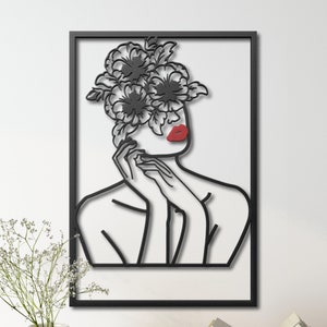 Woman Red Lips Line Decor, Female Body Line Metal Art, Body Positive Art, Feminist Lineart Metal, Bedroom Wall Art, Modern Bathroom Art