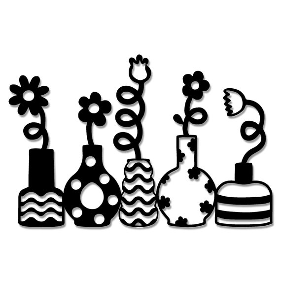 3-teilige Metall Blumen Wanddekoration - Schwarze Vase Wandkunst Für Moderne Räume