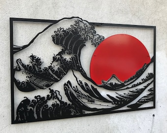 Japan Wall Art, The Great Wave of Kanagawa Metal Wall Art by Hokusai, Japanese Metal Wall Decor for Living Room or Bedroom