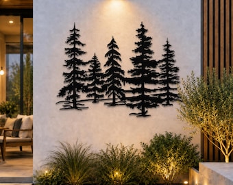 A Family of Pine Trees Metal Wall Art, Extra Large Tree Decor, Outdoor Wall Hanging, Home Decor, Forest Wall Art, Farmhouse Decor, Fireplace