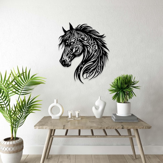 Horse Metal Wall Art, Horse Gift, Equestrian Wall art, Laser Cut Horse Wall Decor, Black Metal Horse Sculpture, Modern Horse Head Wall Hang