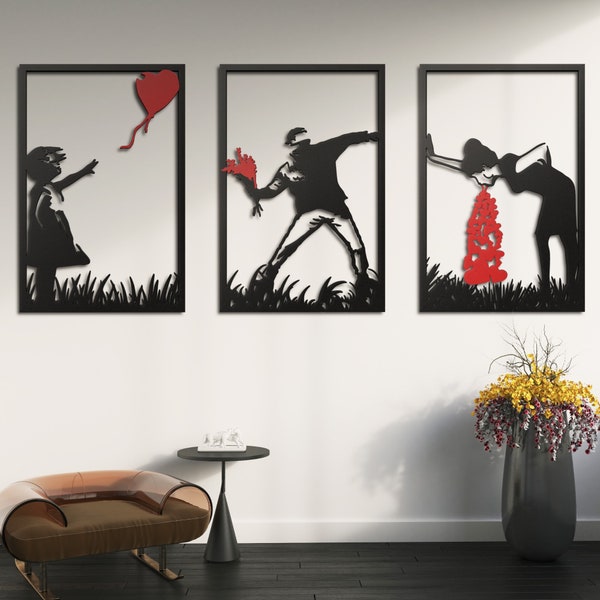 BANKSY, Arte de pared de metal, Arte de pared Banksy, Arte de pared de decoración Bansky para sala de estar, Idea de regalo para amantes del arte, Regalo de inauguración de la casa, Decoración única del hogar