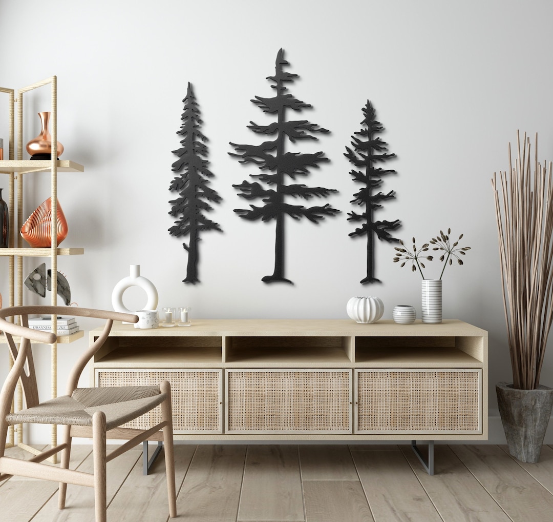 Set of 3 Pine Trees Metal Wall Art, Metal Tree Wall Decor, Nature Sign ...