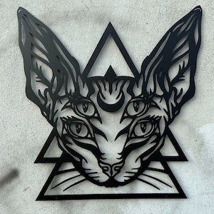 Sphynx Cat Indoor Halloween Decoration, Goth Home Decor, Hairless Cat Metal Wall Art, Gothic Room Decor