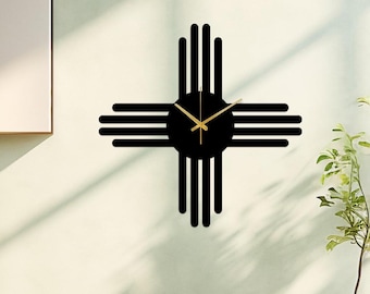 ZIA Sun Metal Wall Clock, Porch Patio Wall Clock Decor, New Mexico Pueblo Zia Sun, Metal Sun Art, Home Decor, Unusual Housewarming Gift