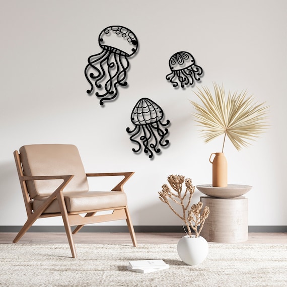 Large Jellyfish Metal Wall Art, Beautiful Ocean Wall Decor for Beach House, Marine Life Art for Underwater Theme
