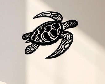 Sea Turtle Metal Wall Art Decor, Ocean Animal Wall Hang, Nautical Beach House Decor, Modern Coastal Home Art, Turtle Silhouette Metal Sign