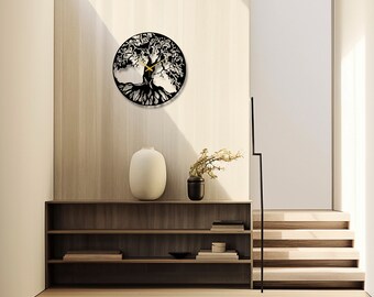 Baum Des Lebens Metall Wanduhr, Schwarze Große Wanduhr, Stille Mid Century Wanduhr, Baum Uhr, Moderne Wohnzimmer Uhr, Horloge Wanduhr
