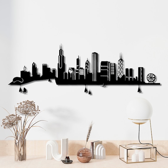 Chicago Illinois Skyline Wall Art Framed, Chicago City Landscape Metal Wall Decor, Large Wall Art Oversized Horizontal, Gift for Office
