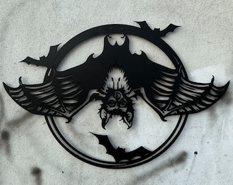 Halloween Bats Gothic Home Decor, Halloween Decorations for Goth Style Room, Hanging Bats Metal Wall Art Decor