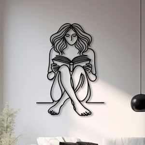 Bookish Girl Minimalist Line Art, Metal Wall Decor, Metal Wall Art, Home Wall Hangings, Geometric Wall Art, Home Metal Decor