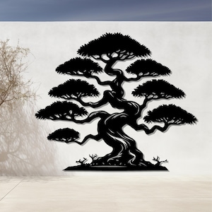 Oversized Metal Pine Tree Wall Decor, Bonsai Metal Wall Art, Tree Branch Decor, Nature Lover Gift, Farmhouse Fireplace Decor, Outdoor Garden