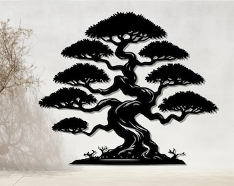 Oversized Metal Pine Tree Wall Decor, Bonsai Metal Wall Art, Tree Branch Decor, Nature Lover Gift, Farmhouse Fireplace Decor, Outdoor Garden